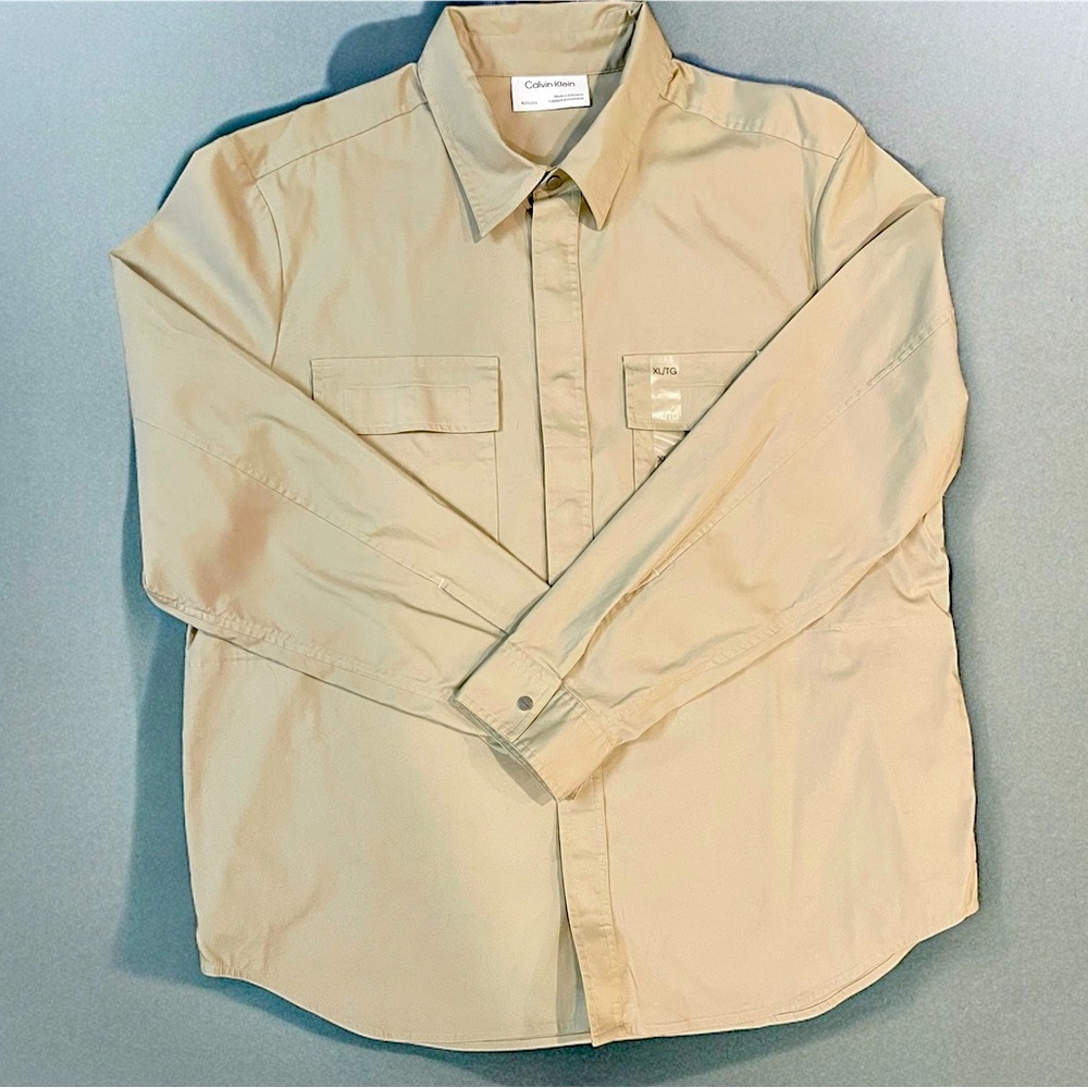 Calvin Klein Cream Colored Button Down Long Sleeve Men Shirt* Size XL